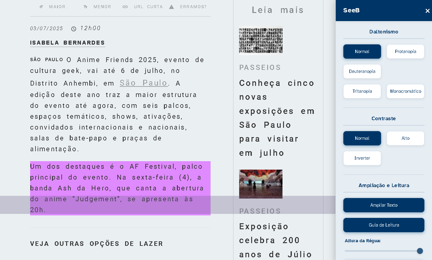 Exemplo de aumento de fonte aplicado pelo SeeB